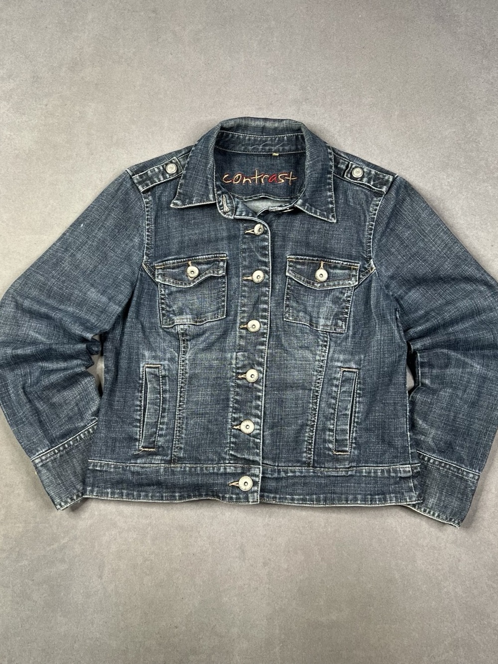 Contrast Denim Jean Jacket Blue Size Large
